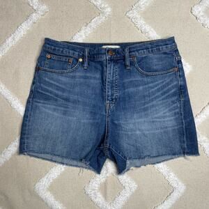 Madewell High-Rise Denim Shorts Medium Wash Raw Edge Hem 4" Inseam Women's 32